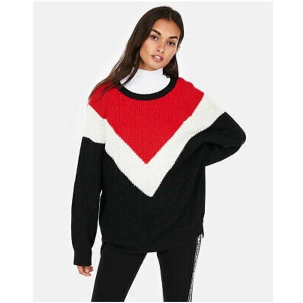 Express Black Red White Chevron Oversized Sweater